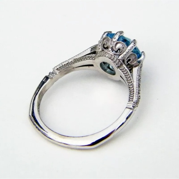 Round Cut Aquamarine  Romantic 925 Silver Rings - Picture 3 of 5